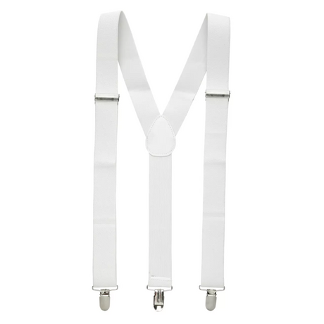 Mens Suspenders Braces Adjustable Strong Clip On Elastic Formal Wedding Slim - White