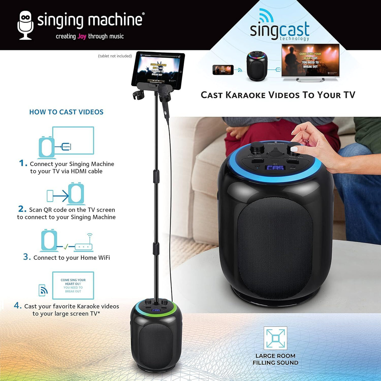 Singing Machine Singcast Max Karaoke System Bluetooth Speaker Portable SMC2035