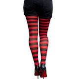 Womens Ladies Footless Tights Stockings Pantyhose Leg Hosiery - Red/Black Stripe