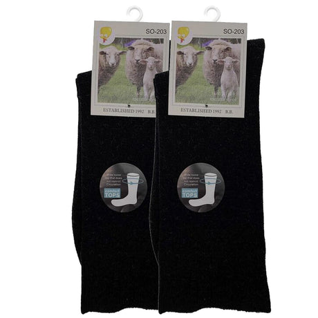 Merino Wool Mens Loose Top Thermal Socks Diabetic Comfort Circulation - 2 Pairs - Grey