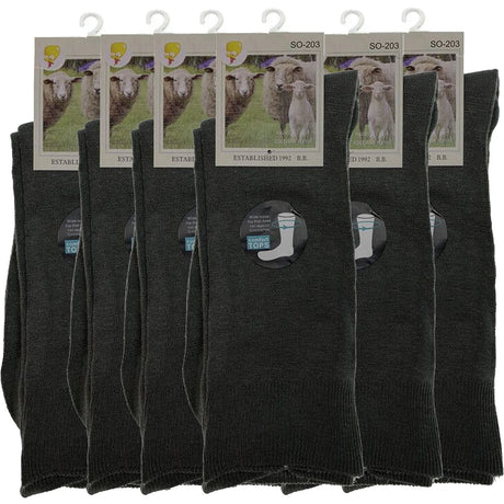 Merino Wool Mens Loose Top Thermal Socks Diabetic Comfort Circulation - 6 Pairs - Navy