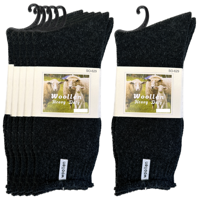 24 Pairs Premium Mens Wool Heavy Duty Thick Work Socks Cushion Woolen - Black