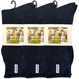 3 Pairs Premium Mens Wool Heavy Duty Thick Work Socks Cushion Woolen - Navy