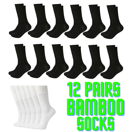 12 Pairs Bamboo Socks Unisex Premium Fiber Sock Super Soft Crew - White