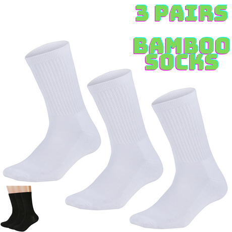 3 Pairs Bamboo Socks Unisex Premium Fiber Sock Super Soft Crew Tennis Sox - White