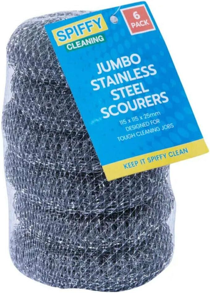 6x Heavy Duty Jumbo Stainless Steel Jumbo Scourers Dishwashing Cleaning