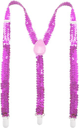 SEQUIN SUSPENDERS Unisex Adjustable Braces Clip On Elastic Y-Back  - Light Pink