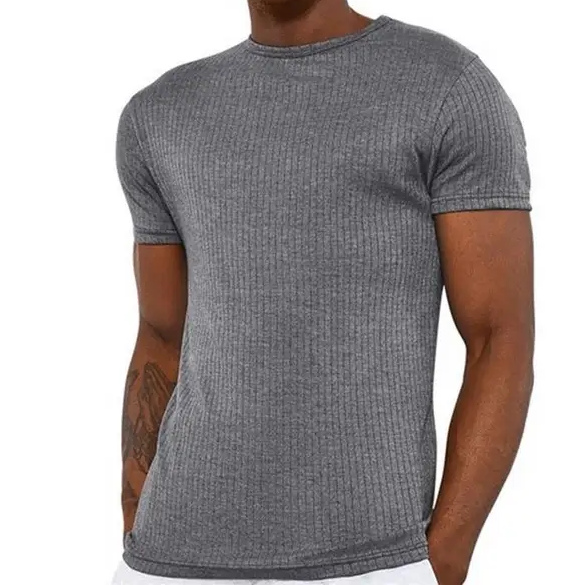 Mens Short Sleeve Cotton Top T Shirt Warm Winter Thermals - Charcoal - 100cm