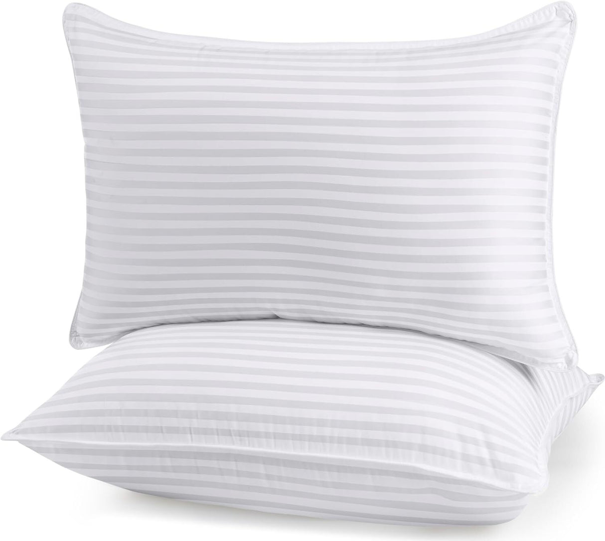 2x Premium 100% Cotton Striped Pillow with Cover Filled Durable Soft Standard - 48x74cm