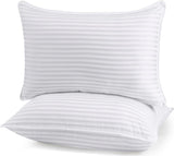 2x Premium 100% Cotton Striped Pillow with Cover Filled Durable Soft Standard - 48x74cm