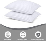 4x Premium 100% Cotton Striped Pillow with Cover Filled Durable Soft Standard - 48x74cm