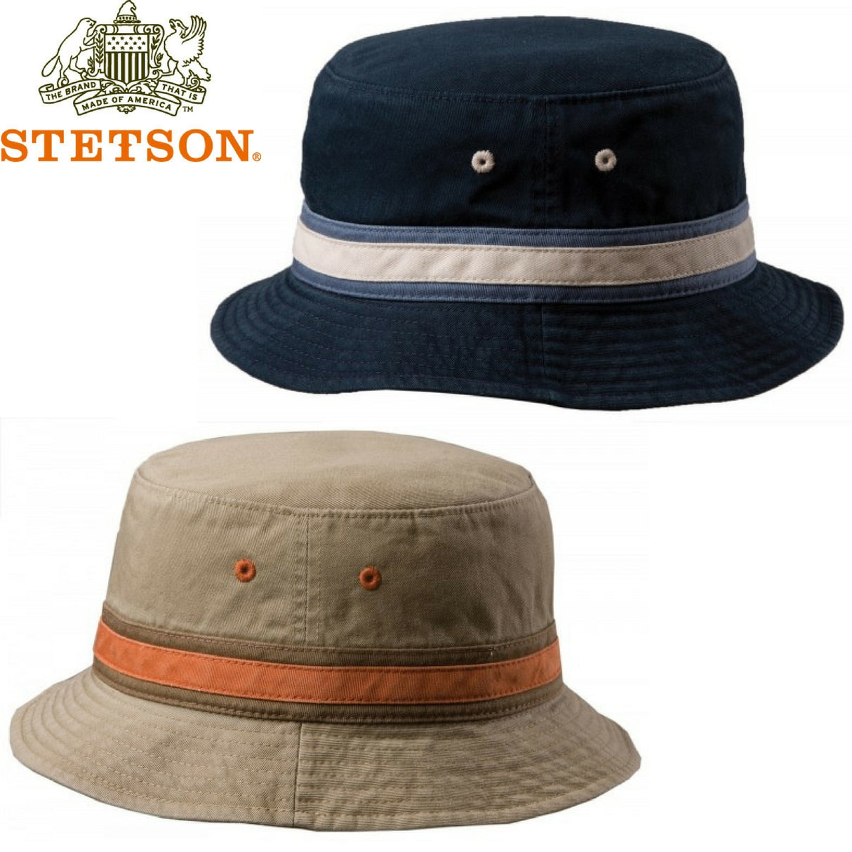 STETSON Everett 100% Cotton Bucket Hat Summer Brim Foldable Travel Cap Packable - Khaki