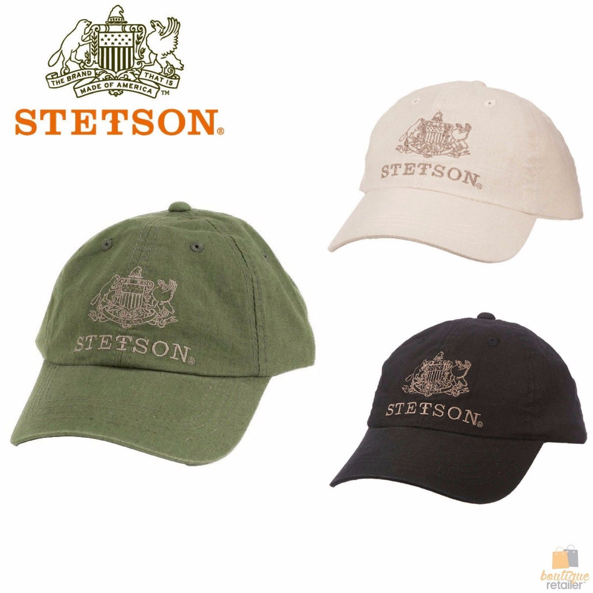 STETSON Linen Cotton Premium Baseball Cap with Leather Back Strap Summer STC213 - Olive