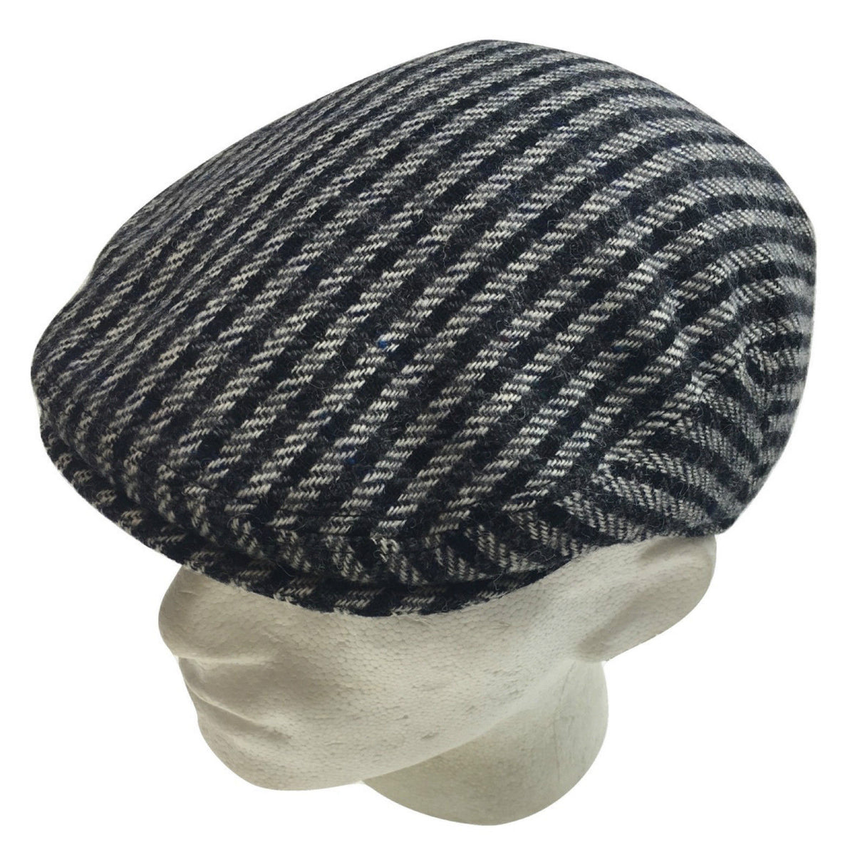 STRATFORD County Cap English Tweed Herringbone Wool Blend Hat - Black - Small 56cm