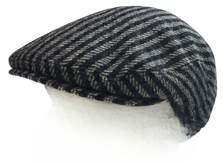 STRATFORD County Cap English Tweed Herringbone Wool Blend Hat - Black - Small 56cm