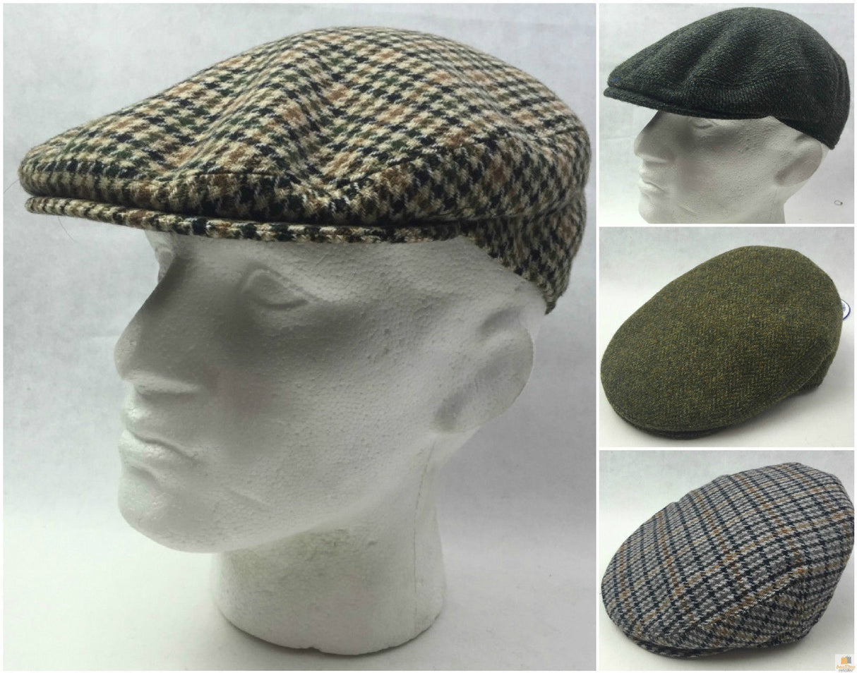 STRATFORD English Tweed County Flat Cap Mens Driving Hat Wool MADE IN ENGLAND