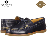 Sperry Mens Gold Cup A/O 2 Eye Leather Boat Shoes Top Sider Orleans - Navy/Gum