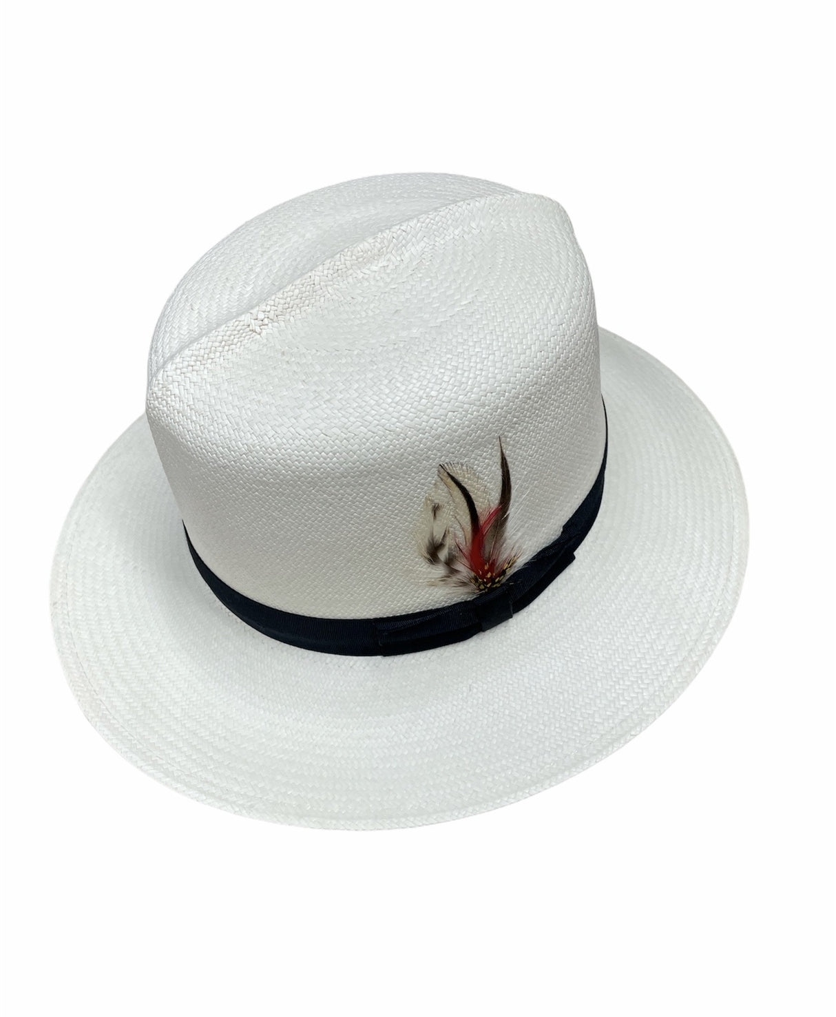 Hand Woven Grade 8 Panama Cooler Outback Hat Summer Breathable W/ Feather-Natural