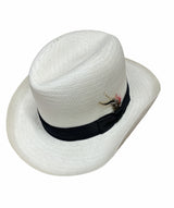 Hand Woven Cooler Outback Hat Summer Breathable Waterproof W/ Feather-Natural