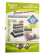 Space Vac Organiser Combo 4Pk Space Saver Vacuum Bag Travel Reusable