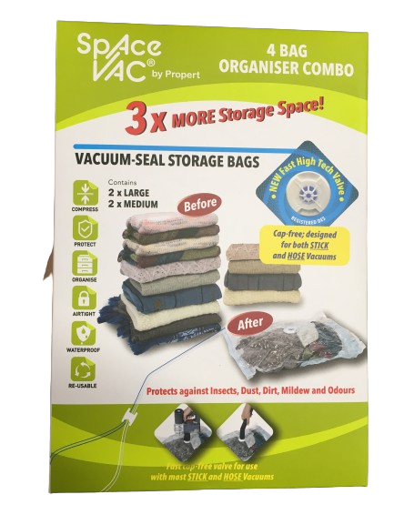 Space Vac Organiser Combo 4Pk Space Saver Vacuum Bag Travel Reusable