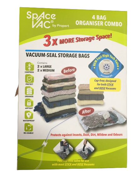 Space Vac Organiser Combo 4Pk Space Saver Vacuum Bag Travel Reusable