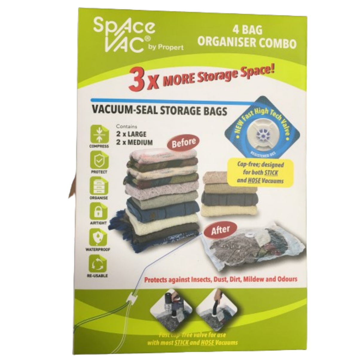 Space Vac Organiser Combo 4Pk Space Saver Vacuum Bag Travel Reusable