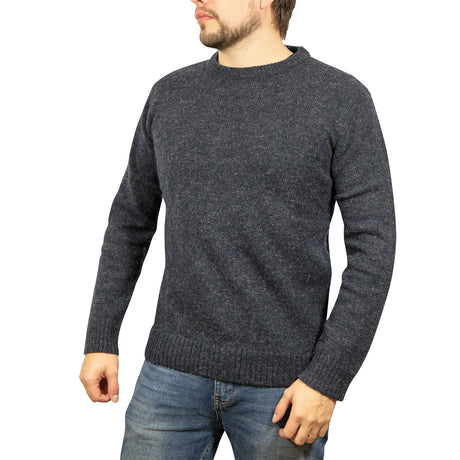 100% SHETLAND WOOL CREW Round Neck Knit JUMPER Pullover Mens Sweater Knitted - Sky (40)