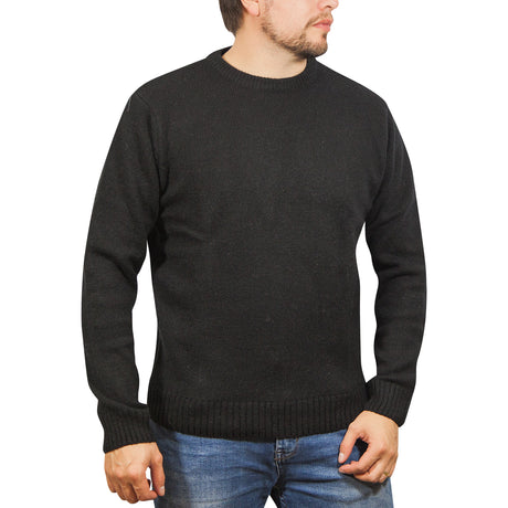 100% SHETLAND WOOL CREW Round Neck Knit JUMPER Pullover Mens Sweater Knitted - Sherwood (32)