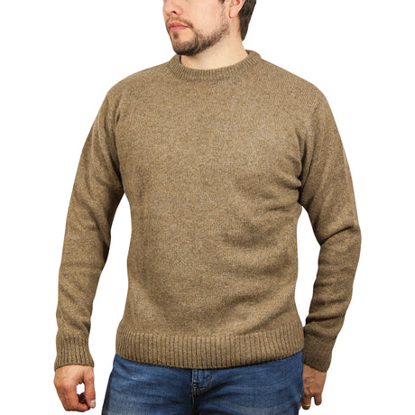 100% SHETLAND WOOL CREW Round Neck Knit JUMPER Pullover Mens Sweater Knitted - Navy (45)