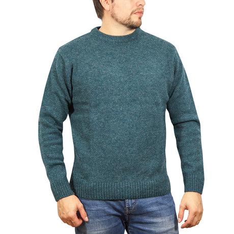 100% SHETLAND WOOL CREW Round Neck Knit JUMPER Pullover Mens Sweater Knitted - Burgundy (97)