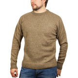 100% SHETLAND WOOL CREW Round Neck Knit JUMPER Pullover Mens Sweater Knitted - Beige (03)