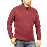 100% SHETLAND WOOL Half Zip Up Knit JUMPER Pullover Mens Sweater Knitted - Burgundy (97)