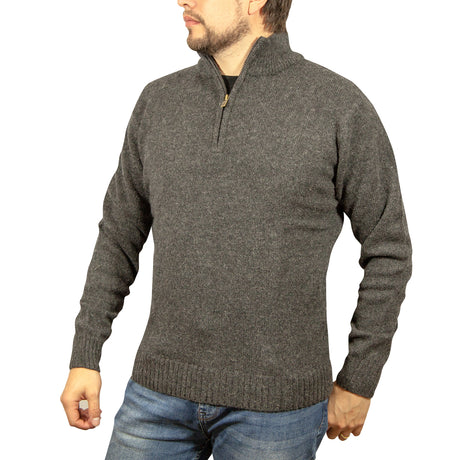 100% SHETLAND WOOL Half Zip Up Knit JUMPER Pullover Mens Sweater Knitted - Denim Blue (45)