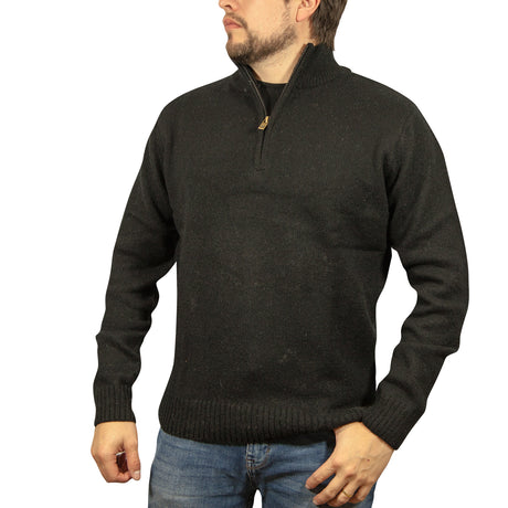 100% SHETLAND WOOL Half Zip Up Knit JUMPER Pullover Mens Sweater Knitted - Sherwood (32)