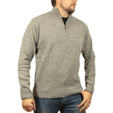 100% SHETLAND WOOL Half Zip Up Knit JUMPER Pullover Mens Sweater Knitted - Maize (17)