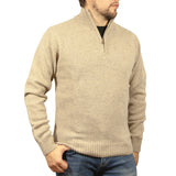 100% SHETLAND WOOL Half Zip Up Knit JUMPER Pullover Mens Sweater Knitted - Oat Marle (03)