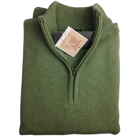 100% SHETLAND WOOL Half Zip Up Knit JUMPER Pullover Mens Sweater Knitted - Sage (86)