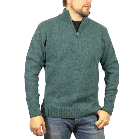 100% SHETLAND WOOL Half Zip Up Knit JUMPER Pullover Mens Sweater Knitted - Sherwood (32)