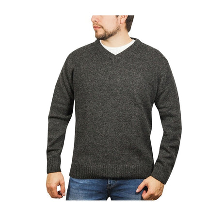 100% Shetland Wool V Neck Knit Jumper Pullover Mens Sweater Knitted - Charcoal (29)