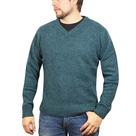 100% Shetland Wool V Neck Knit Jumper Pullover Mens Sweater Knitted - Sherwood (32)