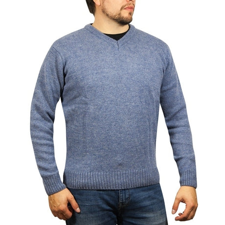 100% Shetland Wool V Neck Knit Jumper Pullover Mens Sweater Knitted - Sky (40)