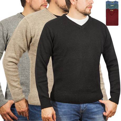 100% Shetland Wool V Neck Knit Jumper Pullover Mens Sweater Knitted - Burgundy (97)