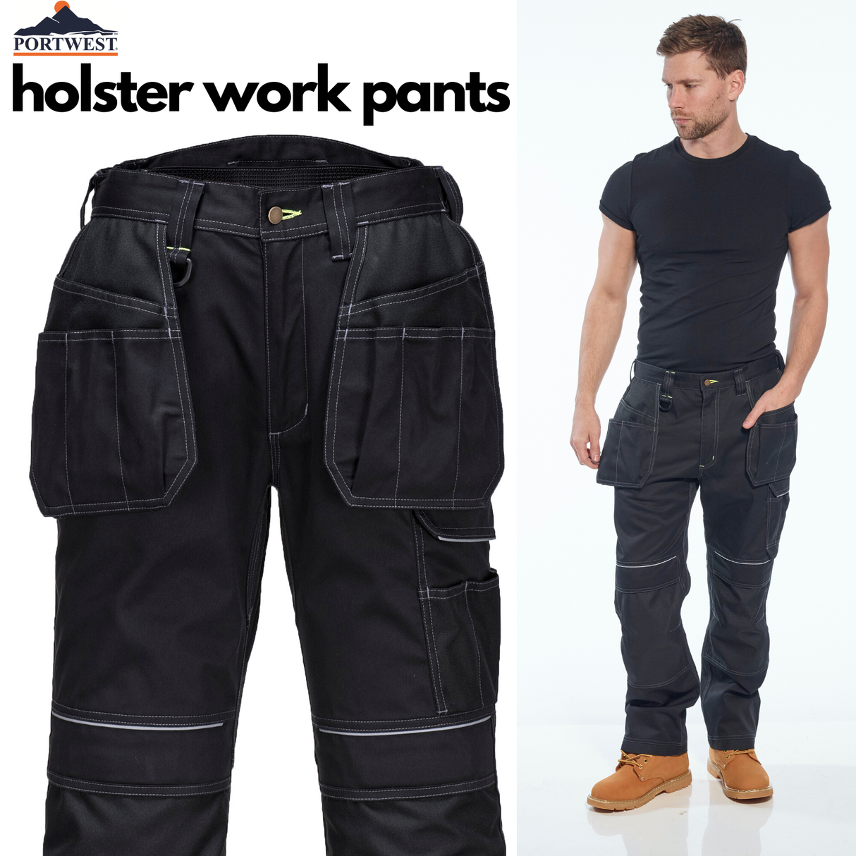 Tradies Cargo Pants Holster Work Trousers Pants w Free Kneepads Workwear Safety