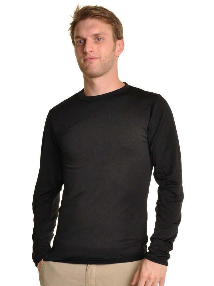 Mens Thermal Top w/ Brushed Interior Warm Winter Fleece Baselayer - Black