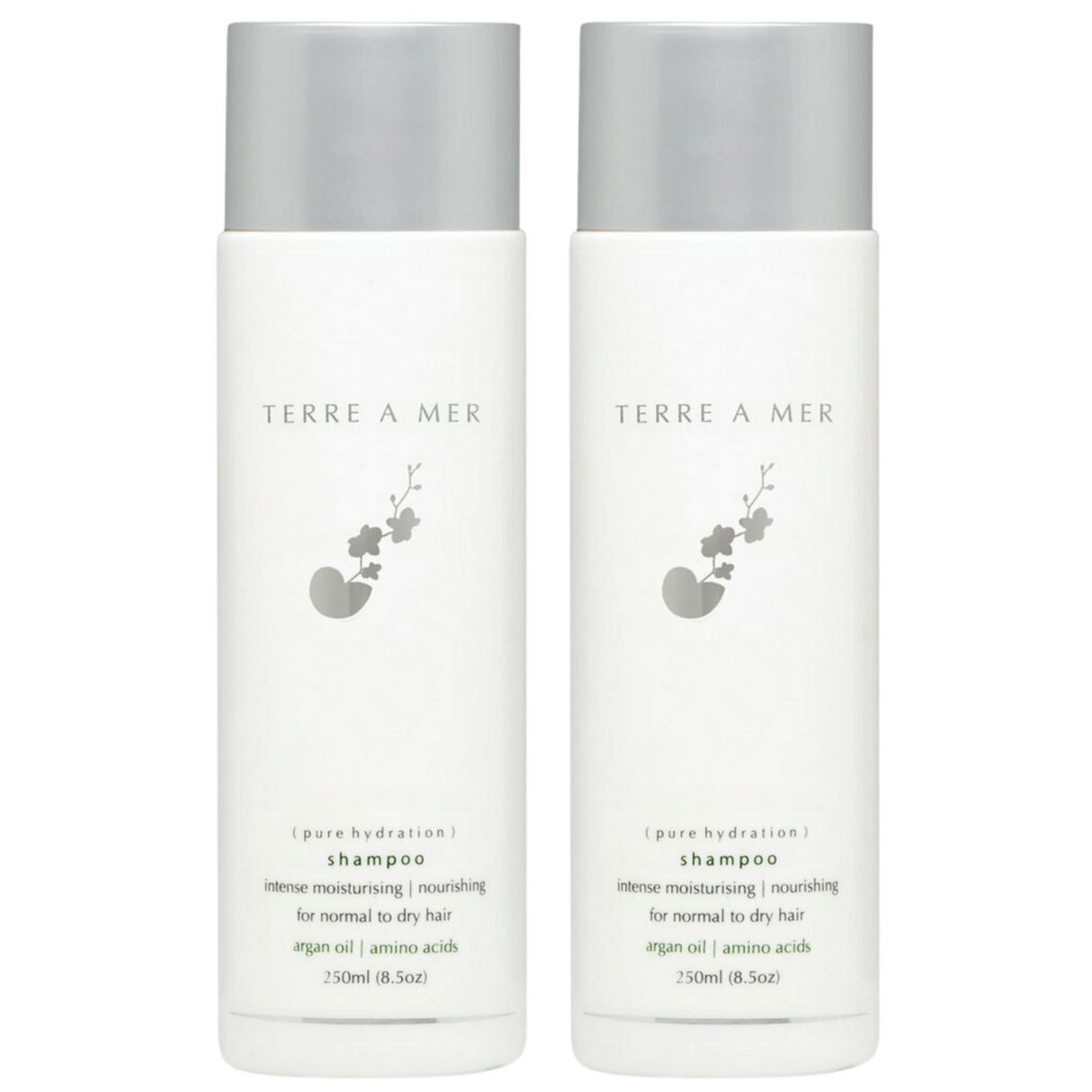 2x TERRE A MER Pure Hydration Hair Shampoo Hydrate Normal Dry Argan Oil 250ml