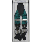 Mens Paisley Tapestry Premium Convertible Suspenders Braces Y Back - Jade