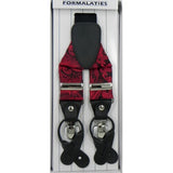 Mens Paisley Tapestry Premium Convertible Suspenders Braces Y Back - Scarlet Red