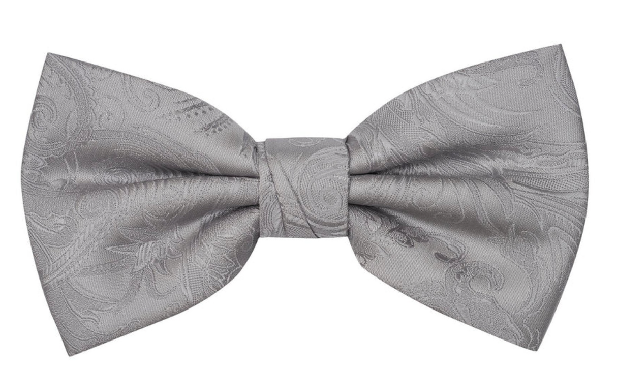 Premium Tapestry Bow Tie Floral Paisley - Platinum