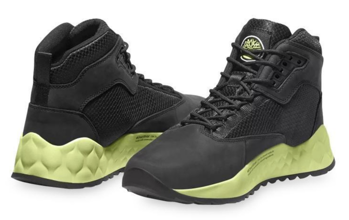 Timberland Mens Solar Wave Mid Leather Hiking Sneaker Boots - Black/Lime